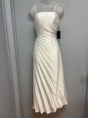 Nicole Miller Cloud Dancer Pleated Satin Midi Dress NWT Size 4